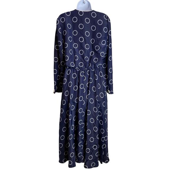 Vintage Kiva Women's Blue Circle Mod Print Midi Shirtdress Size 8 Secretary Prim - Picture 2 of 10